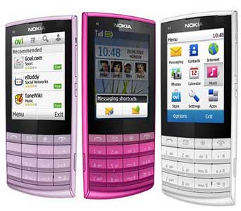 Nokia X3-02 in white, pink and purple color all views