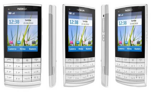 Nokia X3-02 white color in front and side view