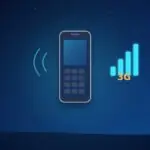 Keypad phone next to rising 3G signal bars