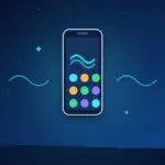 Touchscreen phone with a wave graphic and round app icons