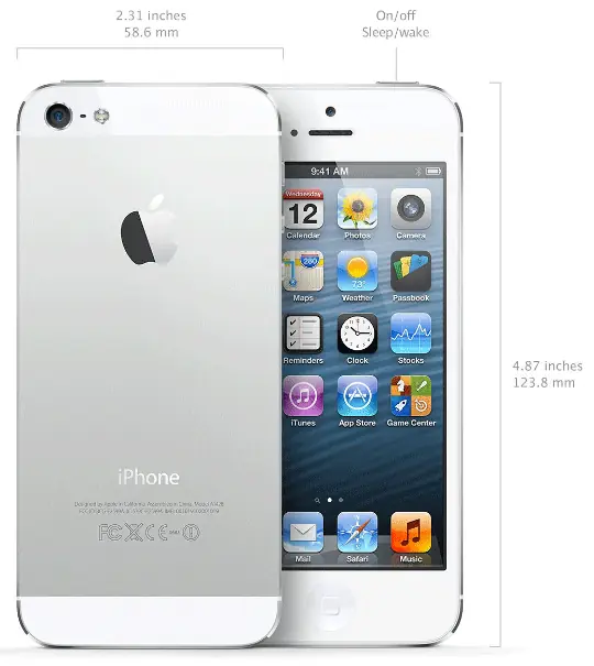 iPhone 5 in White iPhone5-White-Height-Dimensions-Front-Rear-View