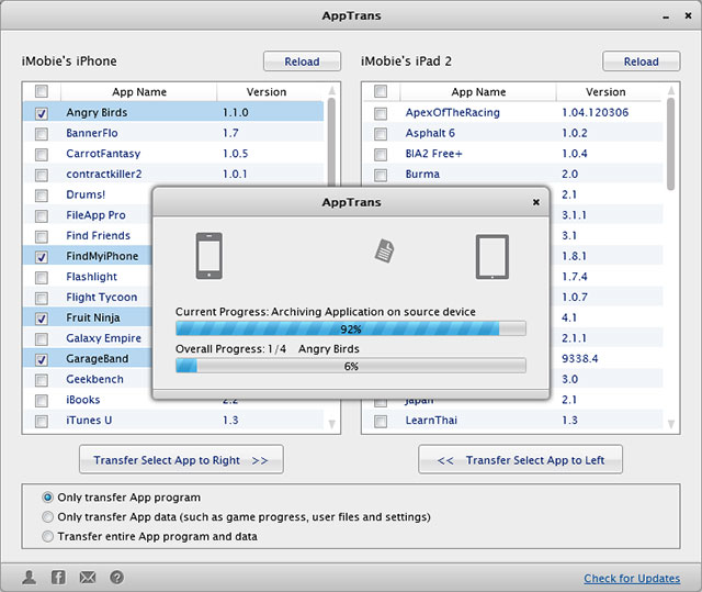 Transfer iOS Apps between devices using AppTrans