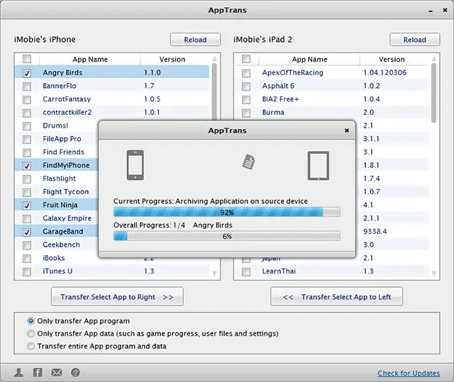 Transfer iOS Apps between devices using AppTrans