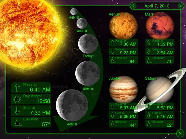Astronomy App Star Walk showing universe glossary for planets and stars