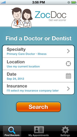 Find a doctor or dentist with ZocDoc app