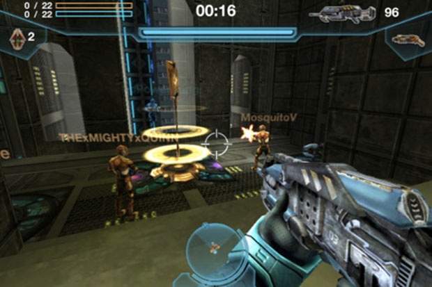 multiplayer gaming session between various iphone players in co-op mode team battle