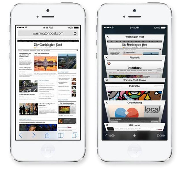 new browser version of Safari in Apple's iOS 7 operating system software