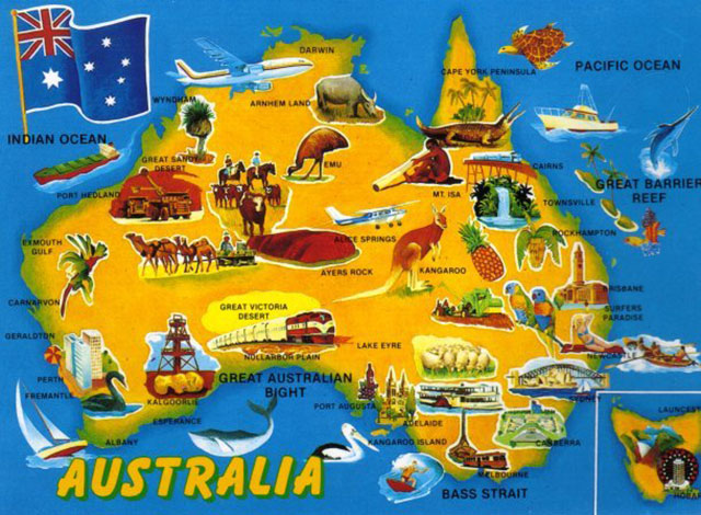 map shows best tourist and travel locations in Australia