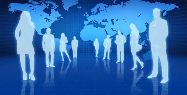 Business Tech communication and connected business world with new technology in finance sector