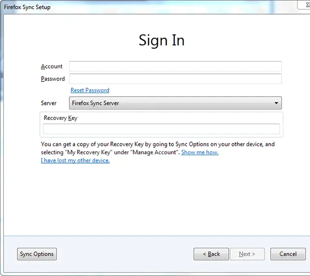 recovery key for firefox sync to server tutorial