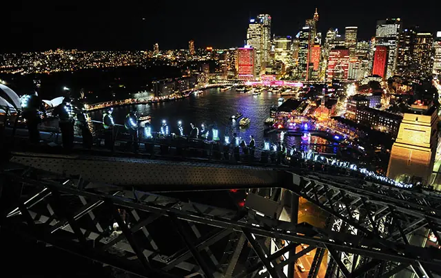 Sydney BridgeClimb tourist enjoy view from bridge climbing at night