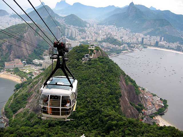 travel to sugar loaf mountain near the Brazilian capital city of Rio de Janeiro