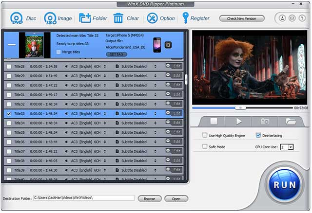 WinX DVD converter for iOS videos