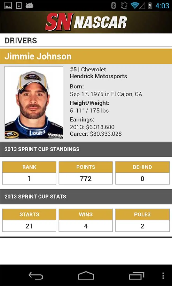 Sporting News NASCAR sports app for android droid galaxy news app