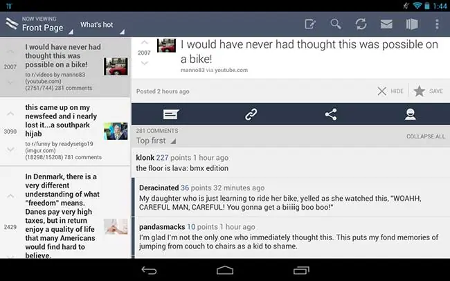 BaconReader App for reddit android app for easy reading