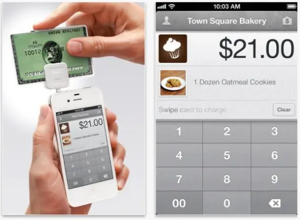 Square app smartphone interface dongle for credit cards to swipe