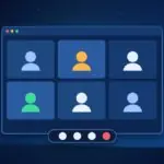 Video meeting window with six participant tiles and call controls