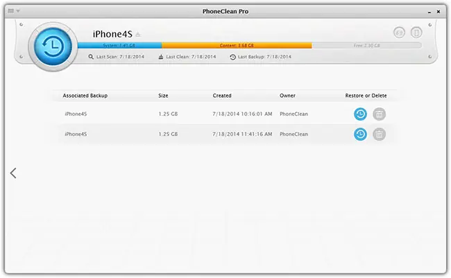 Restore Interface of PhoneClean 
