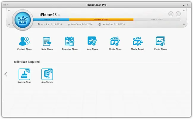 Toolbox Interface of PhoneClean 
