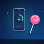 Phone downloading a system update next to a lollipop