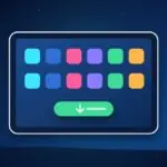 Tablet with a grid of app icons and a green install button