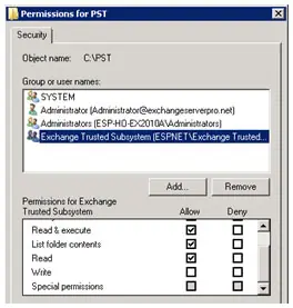 Exchange Trusted Subsystem group