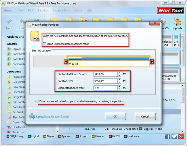 resize partition