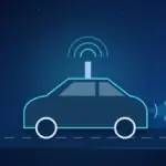 Connected car with radar sensors in front and a signal antenna on top