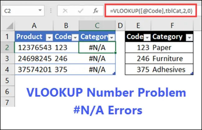 How to fix a #N/A error in the VLOOKUP function