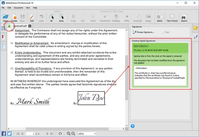 verify digital cryptographic signatures attached to PDFs that you recieve