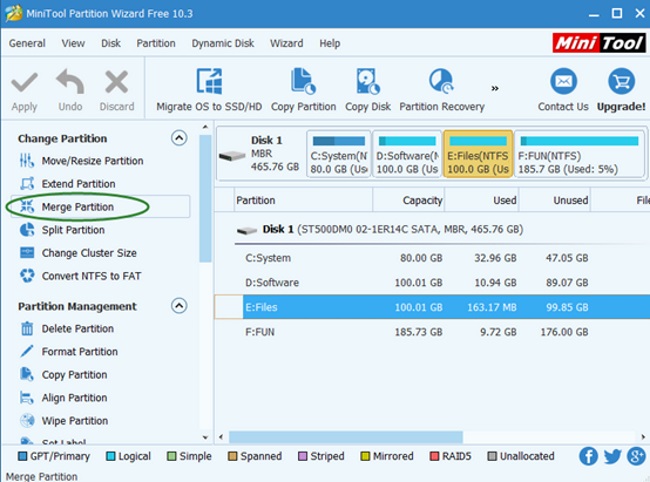 wizard to merge partitions