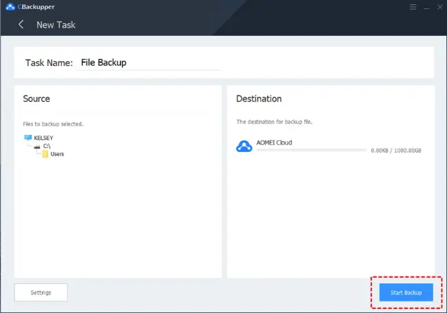 CBackupper offers a PC client to help users backup files from computer to its cloud