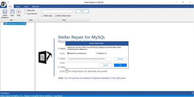 Next, I clicked ‘Browse’ to select the MySQL data directory