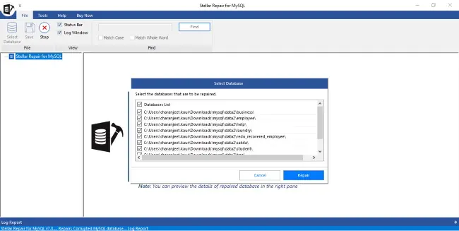 When a list of MySQL databases opens, select all or specific database(s) containing the tables you want to repair