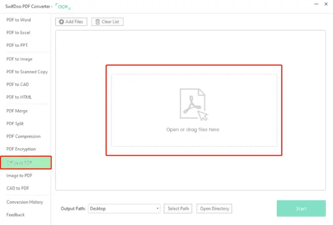 Choose Office to PDF in the left pane of the SwifDoo PDF Converter