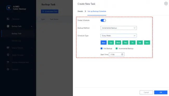 set up a backup schedule that suits your needs
