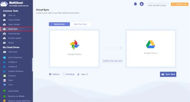 Tap the Sync Now button to move photos from Google Photos to Google Drive