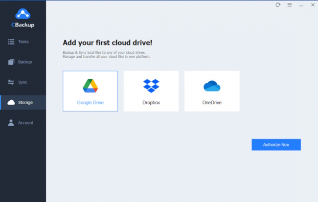 Press the My Storage tab on the left panel. You can select any cloud drive to be the cloud backup destination of your PC data