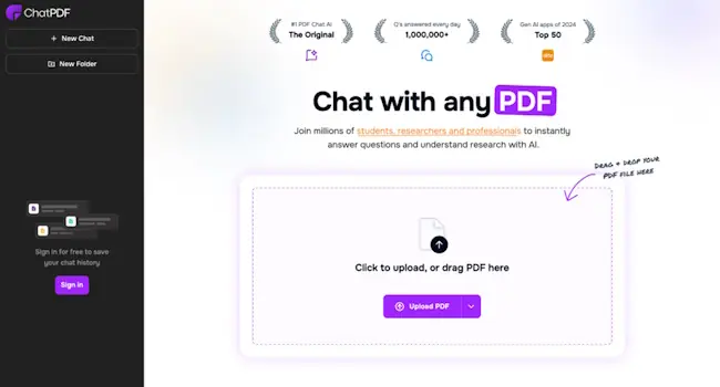 ChatPDF is a free PDF reader based on AI, designed to connect with PDF files more conveniently and efficiently