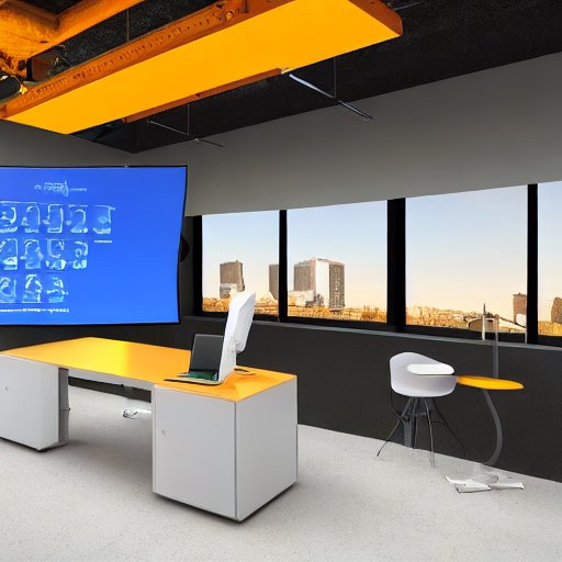 A bright, modern call‑center floor with rows of ergonomic desks, each equipped with a translucent AI assistant hovering above a worker’s monitor. The assistant, depicted as a floating, semi‑transparent sphere with soft amber glow, displays a custo…