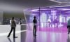 A bustling modern customer support center with holographic AI avatars interacting with diverse customers, bright LED displays showing real‑time sentiment analysis, a sleek glass wall with a panoramic city skyline, soft cinematic lighting highlight…