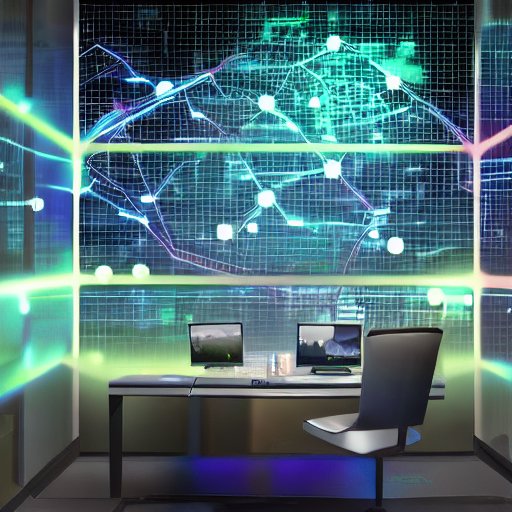 A futuristic cybersecurity command center with AI‑powered threat detection dashboards, a team of analysts monitoring real‑time alerts, holographic maps of global cyber activity, a glass wall overlooking a neon‑lit cityscape, cinematic lighting cas…