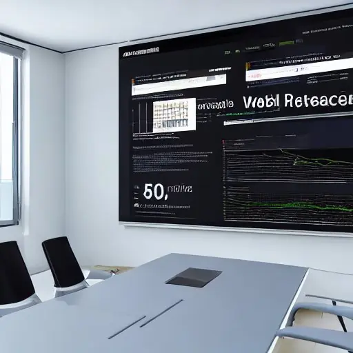 A sleek marketing operations room with a large interactive AI‑powered dashboard displaying real‑time campaign performance, predictive analytics graphs, and automated content suggestions, surrounded by a team of marketers reviewing insights, a glas…