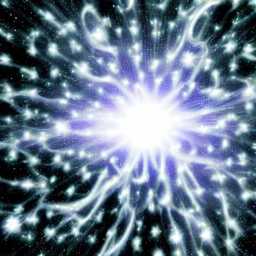 a surreal depiction of vacuum fluctuations in quantum field theory, a dark, star‑filled background with swirling, translucent clouds of energy, tiny bursts of bright white and blue light appearing and disappearing in rapid succession, a subtle rip…
