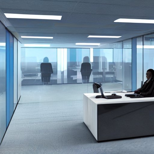 A futuristic office scene with an AI assistant interacting with a holographic dashboard displaying real-time financial metrics, customer service logs, and medical records. Cinematic lighting highlights the seamless data flow and advanced interface…