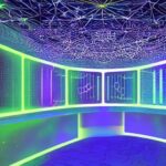 A high-tech control room with glowing holographic interfaces displaying real-time function calls. Interconnected servers and AI models are visible in the background, illuminated by dramatic lighting that highlights the flow of data between systems.