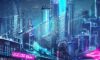 A cinematic night view of a futuristic city with flying vehicles and glowing holographic ads, symbolizing AI integration and a connected, high-tech urban future.