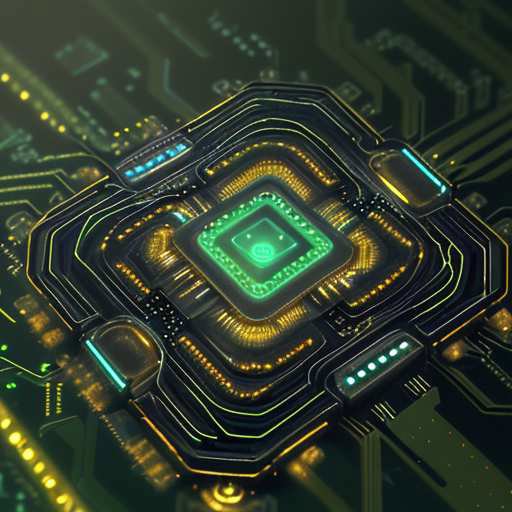 A close-up of a neural network chip on a smartphone motherboard, with active AI processing nodes glowing green under cinematic golden light, symbolizing privacy-focused local data handling.