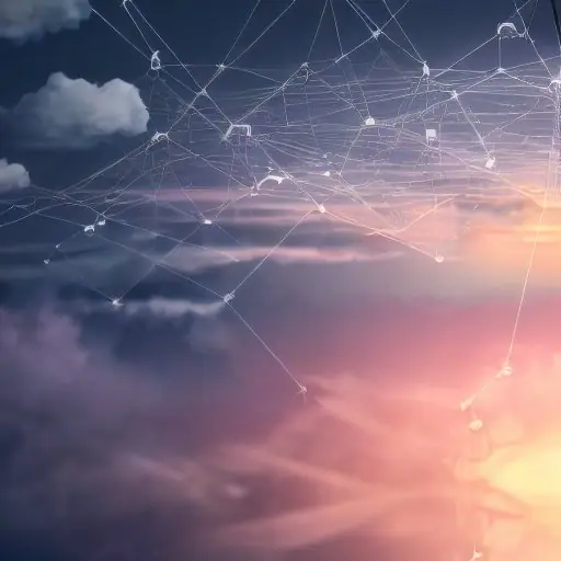 A conceptual illustration of interconnected cloud providers forming a secure digital bridge over a serene ocean, symbolizing enhanced data integrity and stability through multi-cloud architecture amidst clearing storm clouds.