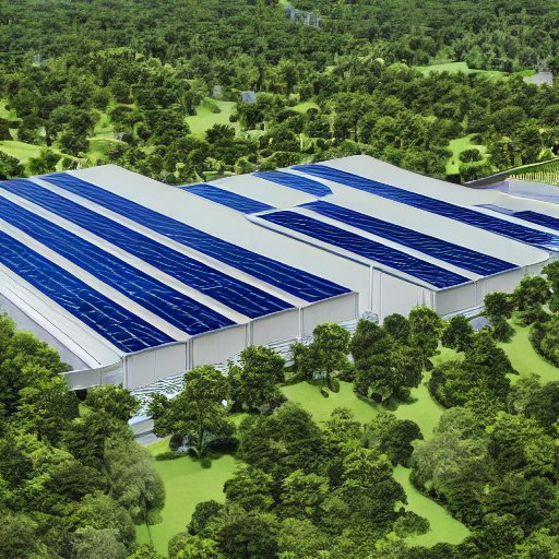 A futuristic, sustainable data center surrounded by greenery and solar arrays, showcasing the harmonious blend of advanced 6G technology and nature.